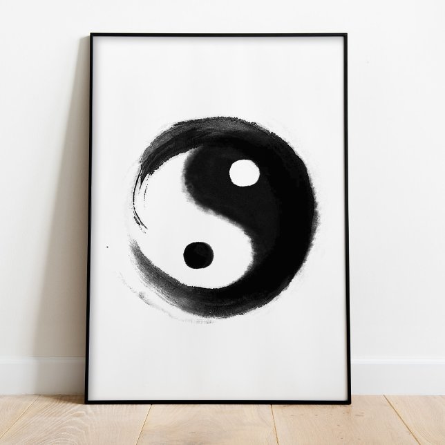 Black and White Yin Yang Poster (Yin Yang art in black frame)
