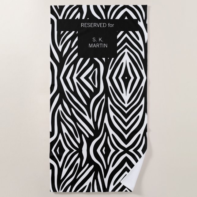 Black and White Zebra Animal Print with Name Strandtuch (Vorderseite)