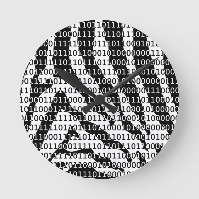 Black and White Zebra Binary Code Runde Wanduhr (Vorderseite)
