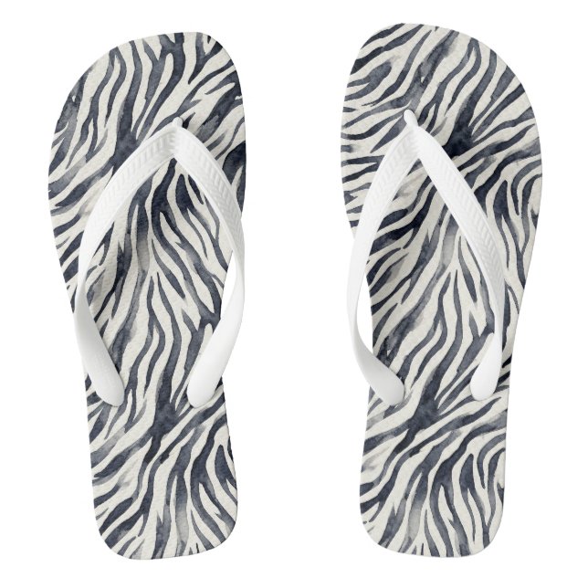 Black and White Zebra Print Pattern Flip Flops (Fußbett)