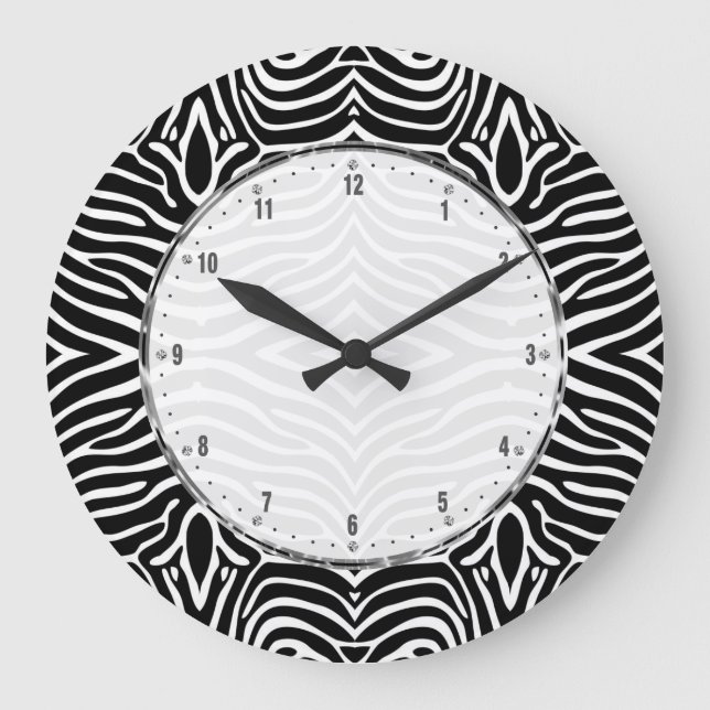 Black And White Zebra Stripes Große Wanduhr (Vorderseite)