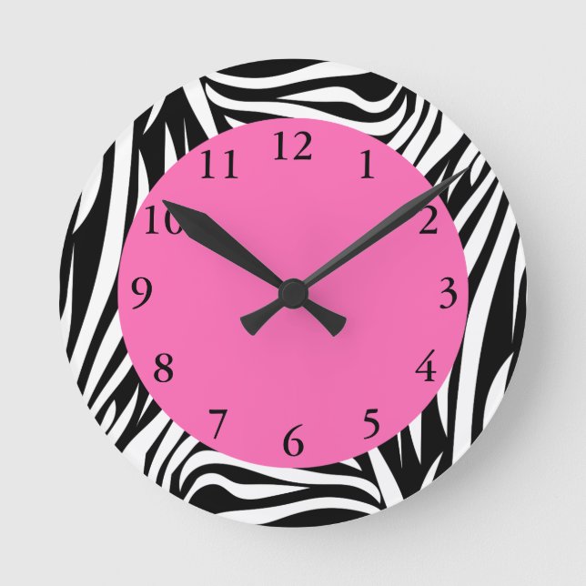 Black and White Zebra with Hot Pink Runde Wanduhr (Vorderseite)