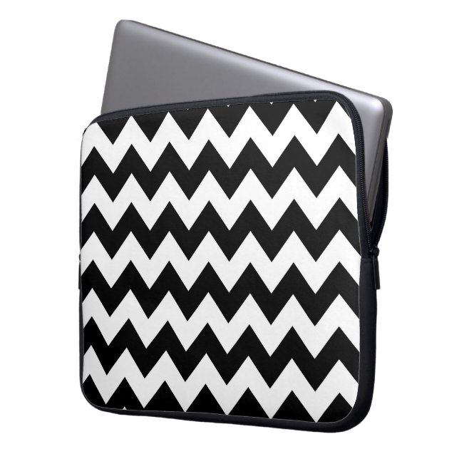Black and White Zigzag Laptopschutzhülle (Vorderseite Links)