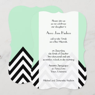 Black and White Zigzag Pattern, Green, Bat Mitzwa Einladung