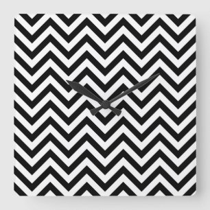 Black and White Zigzag Stripes Chevron Pattern Quadratische Wanduhr
