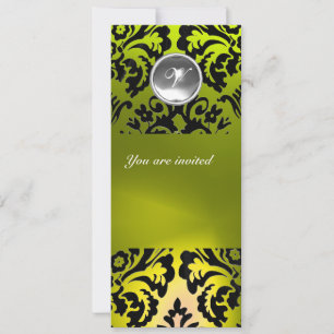 BLACK AND YELLOW DAMASK GEM STONE MONOGRAMM EINLADUNG