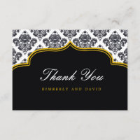 Black and Yellow Damask Label Danke Karte