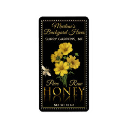 Black and Yellow Honey Label für 12 oz Hexagon Jar Adressaufkleber