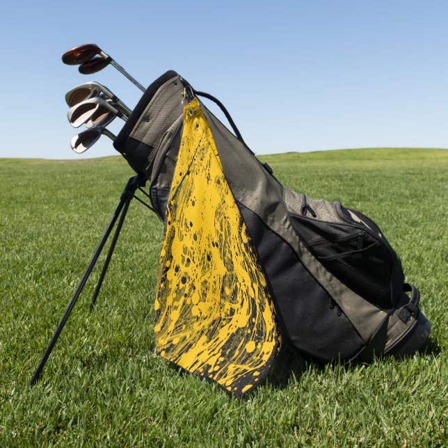 Black and Yellow Paint Splashes Golfhandtuch (Gras)