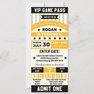 Black and Yellow Sports Team Ticket Geburtstagspar Einladung