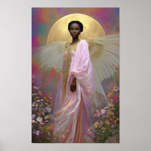 Black Angel Goddess Kunstdruckerei: Rosa Gold Flor Poster