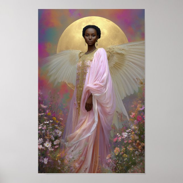 Black Angel Goddess Kunstdruckerei: Rosa Gold Flor Poster (Vorne)