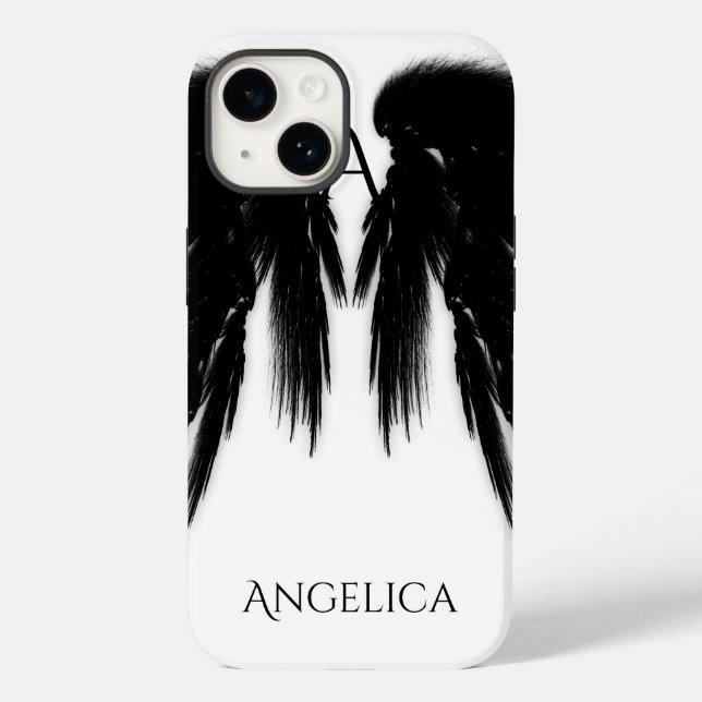 BLACK ANGEL WINGS Monogram Case-Mate iPhone 14 Hülle (Rückseite)
