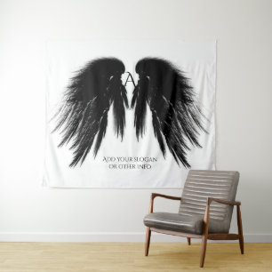 BLACK ANGEL WINGS Monogram Horizontal Tapestry Wandteppich