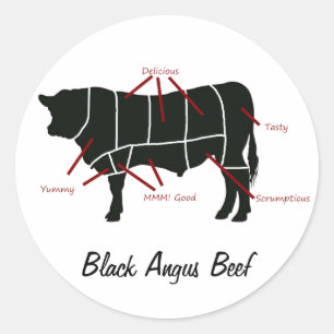 Black Angus Beef Butcher Chart - Geschmackvolle Yu Runder Aufkleber