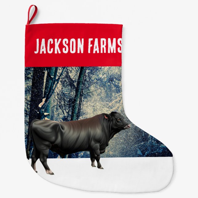 Black Angus Bull Winter Großer Weihnachtsstrumpf (Vorderseite)
