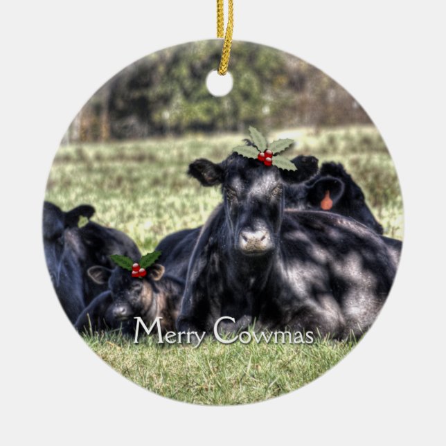 Black Angus Cows Christmas Ornaments Keramik Ornament (Vorne)