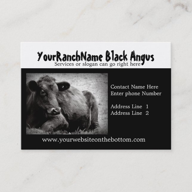 Black Angus Ranch ou Cartes de visite d'approvisio (Devant)