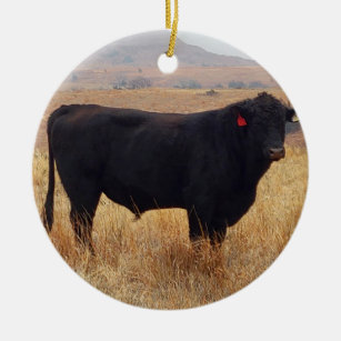 Black Angus Steer Grazing mit Herde Keramik Ornament