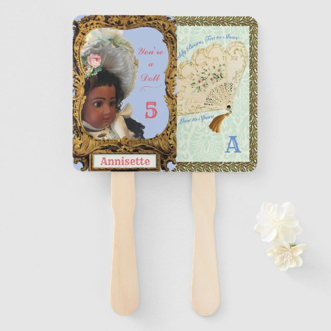 Black Antique Doll Birthday Fan Favor Fächer (Vorne und Hinten)