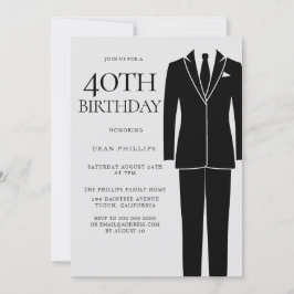 Black Anzug & Krawatte Mens 40. Geburtstag Party Einladung