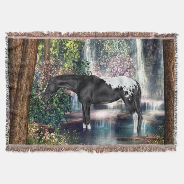 Black Appaloosa Horse Waterfall Hintergrund Decke (Vorderseite)
