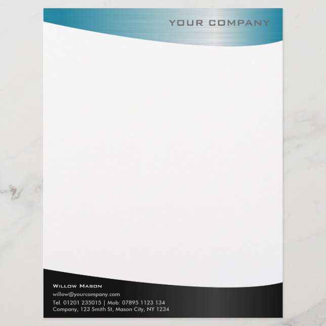 Black Aqua Beruflicher Letterhead aus Edelstahl Briefkopf (Vorderseite)