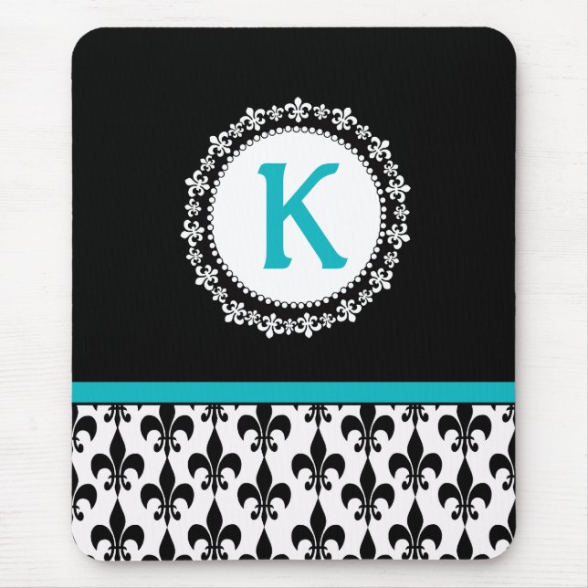 Black Aqua Monogram Lilie Mousepad (Vorne)