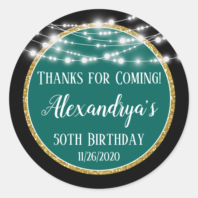Black Aquamarin Birthday Danke für die Ankunft von Runder Aufkleber (Vorderseite)