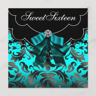 Black Aquamarin Blue 16 . Geburtstag Geburtstagspa Einladung