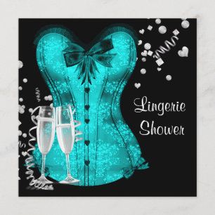 Black Aquamarin Blue Corset Lingerie Brautparty Einladung