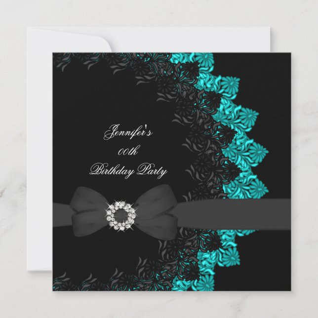 Black Aquamarin Blue Lace Geburtstagsparty Einladung (Vorderseite)