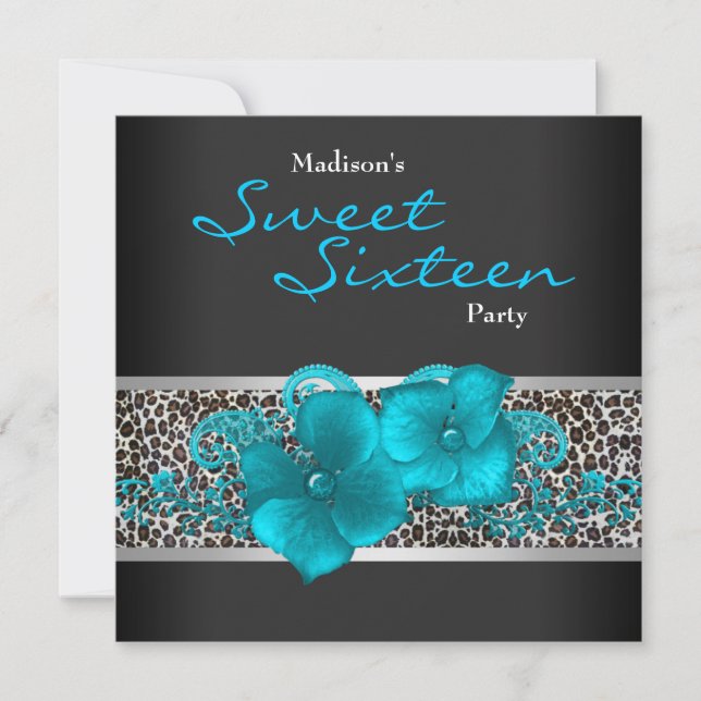 Black Aquamarin Blue Leopard Geburtstagsparty Einladung (Vorderseite)