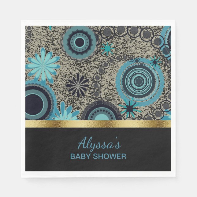Black Aquamarin Gold Personalisiert Baby Dusche Na Serviette (Vorderseite)