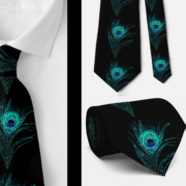 Black Aquamarin Peacock Feathers Weddings Neck Tie Krawatte (Von Creator hochgeladen)
