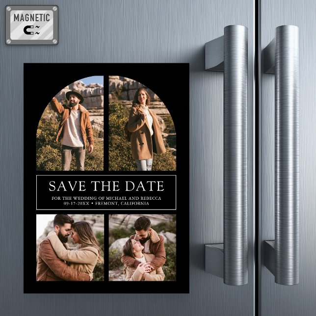 Black Arch Photo Collage Wedding Save the Date Magneteinladung (Von Creator hochgeladen)