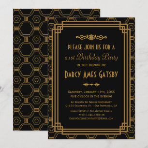 Black Art Deco Geburtstagsparty lädt ein Einladung