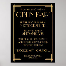 Black Art Deco Gold Gatsby Open Bar Sign 18x24 Poster