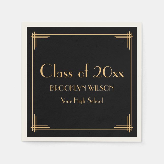 Black Art Deco Graduation Party Serviette (Vorderseite)