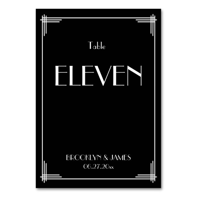 Black Art Deco Great Gatsby Hochzeit Tischnummern (Vorderseite)