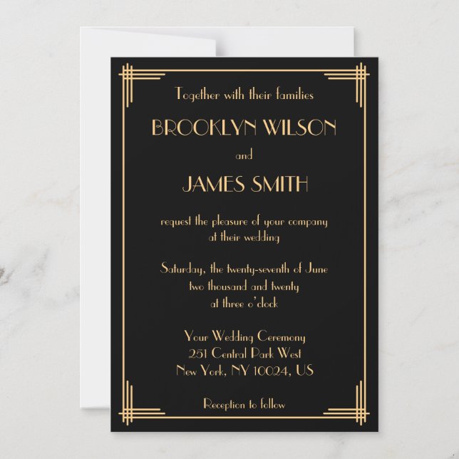 Black Art Deco Great Gatsby Magnet Wedding Einladu (Vorderseite)
