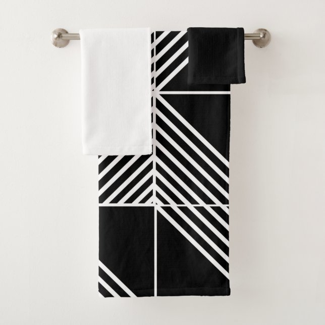 Black Art Deco Lines Badetuch Set (Insitu)