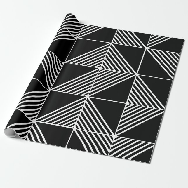 Black Art Deco Lines Geschenkpapier (Ungerollt)