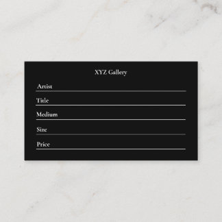 Black Artwork Display Label Card Template Visitenkarte