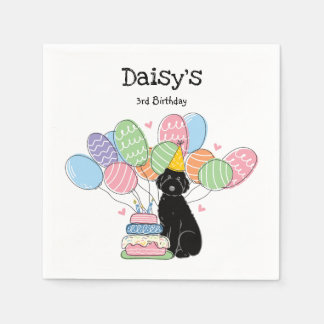 Black Aussiedoodle Dog Birthday Party Paper Serviette