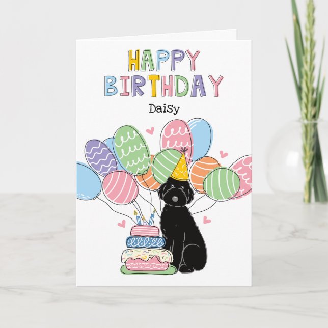 Black Aussiedoodle Dog Happy Birthday Karte (Vorderseite)
