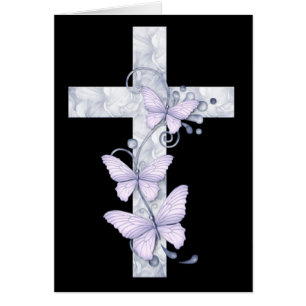 Black avec Croix Bleue et Papillons Carte Chrétien