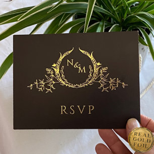 Black avec Real Gold Foil Wedding Carte postale RS
