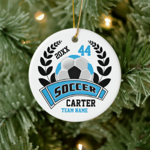 Black, Baby Blue und White Personalize Soccer ⚽ Keramik Ornament