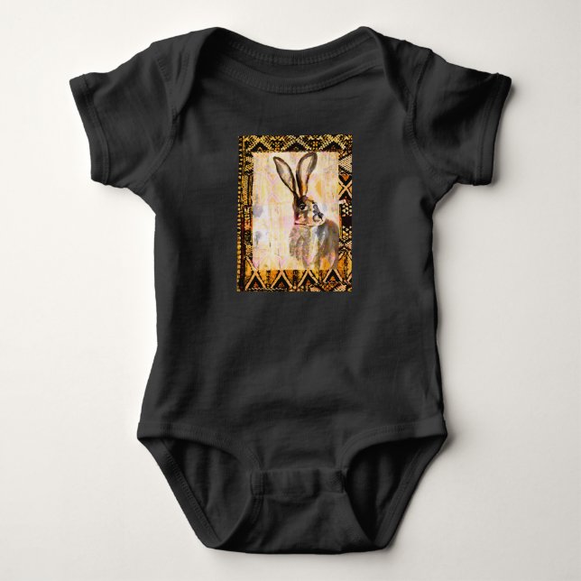 Black Baby Bodysuit mit Kaninchen Strampler (Vorderseite)